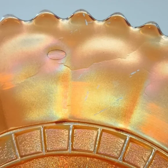 Rare VTG Dugan Windflower Marigold Carnival Glass Round Scallop Edge 9 Plate
